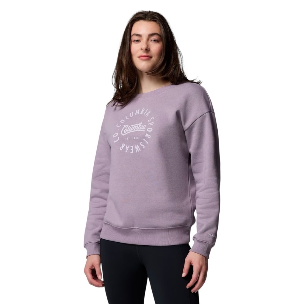 Columbia Women's XL Meridian Creek Crew Graphic Sweatshirt In Shale Purple New